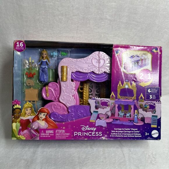 Disney Princess Carriage to Castle 16pc Transforming Playset with Aurora Sma - Picture 1 of 6